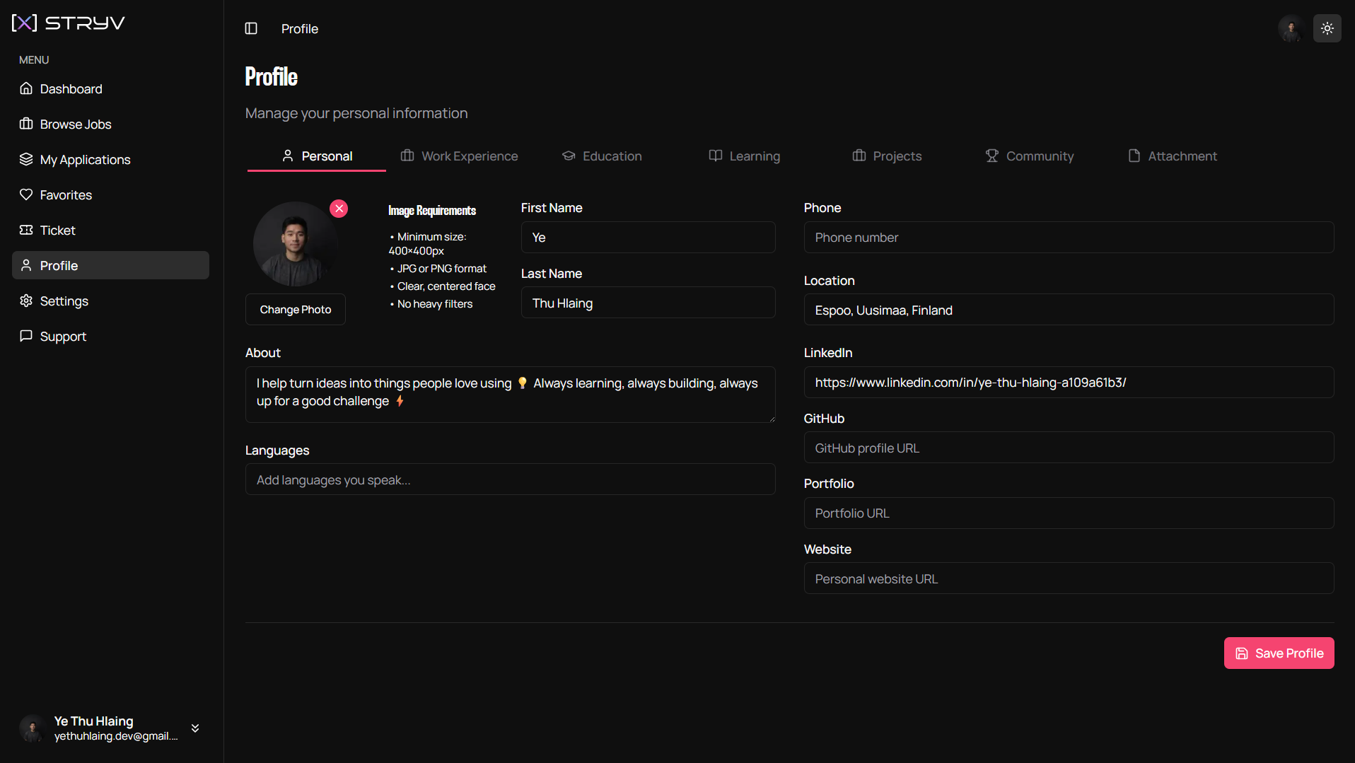 Profile Page